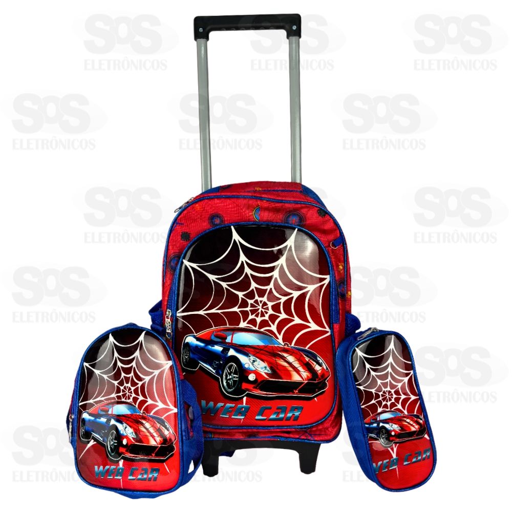 Mochila Infantil Com Estojo e Lancheira Carro Aranha Spider FUK294