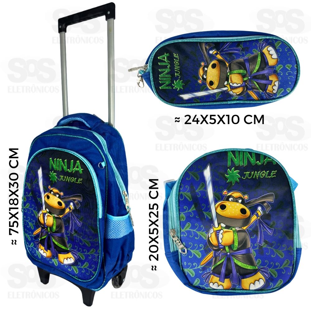 Mochila Infantil Com Estojo e Lancheira 3D Ninja FUK309