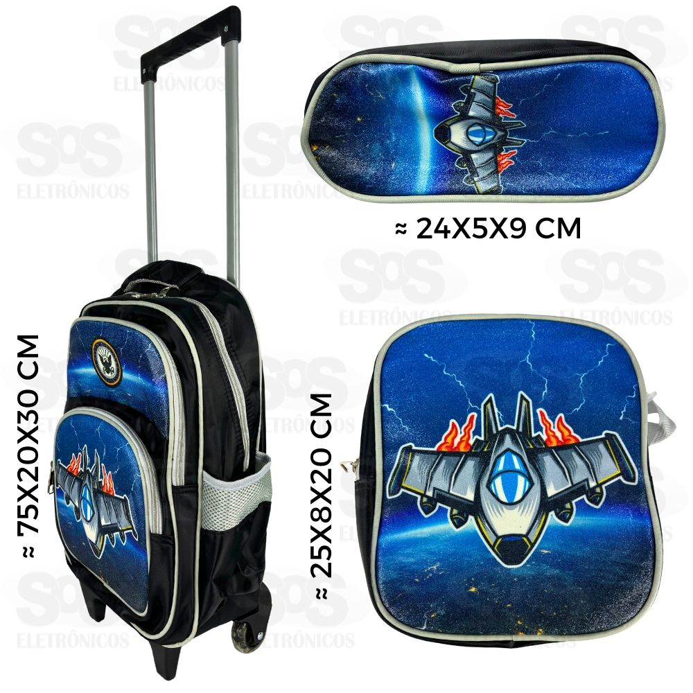 Mochila Infantil GG Com Estojo e Lancheira 3D Espao Jato FUK369