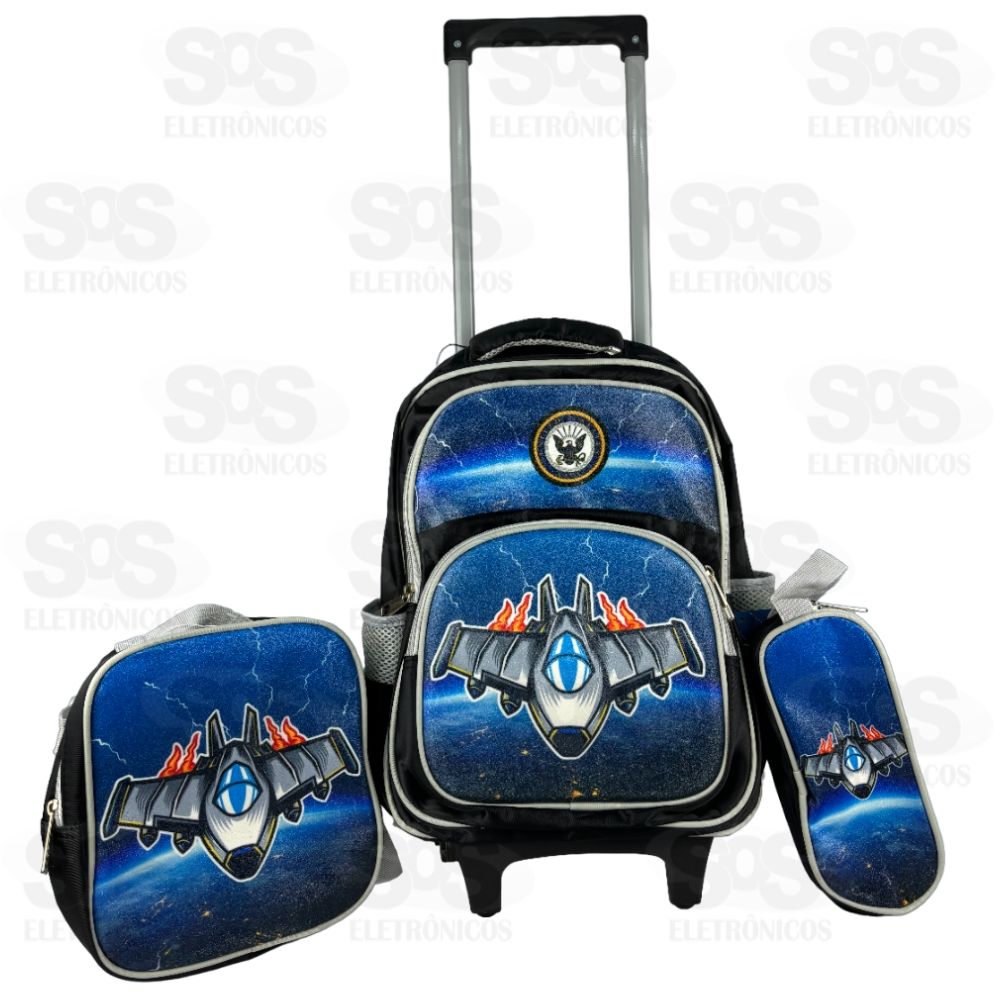 Mochila Infantil GG Com Estojo e Lancheira 3D Espao Jato FUK369