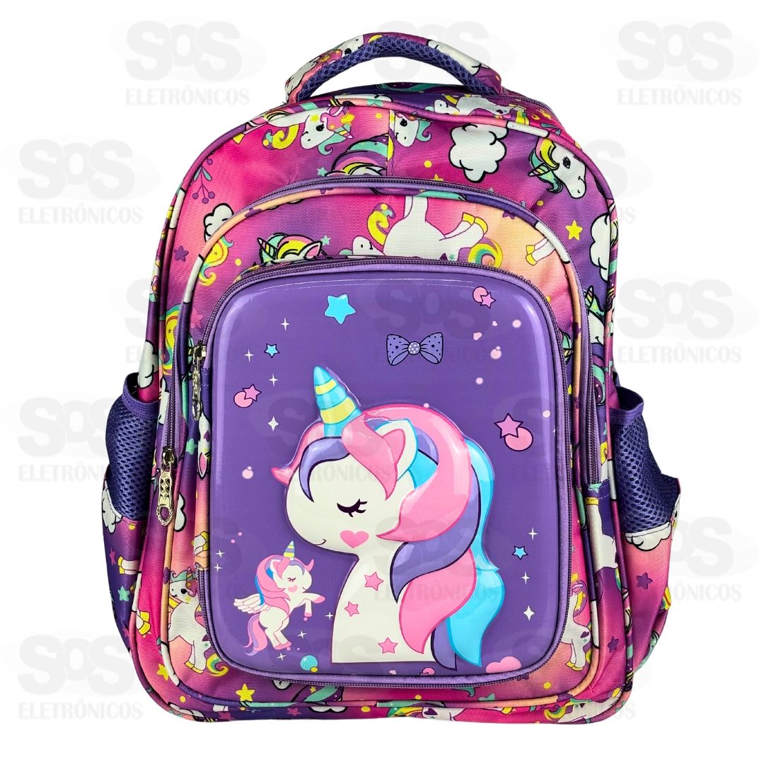 Mochila Grande Infantil 5 Bolsos Estampas Unicrnio 3D Variadas FUC61