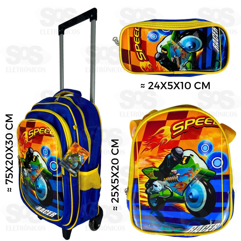 Mochila Infantil GG Com Estojo e Lancheira Motos Speed FUK347