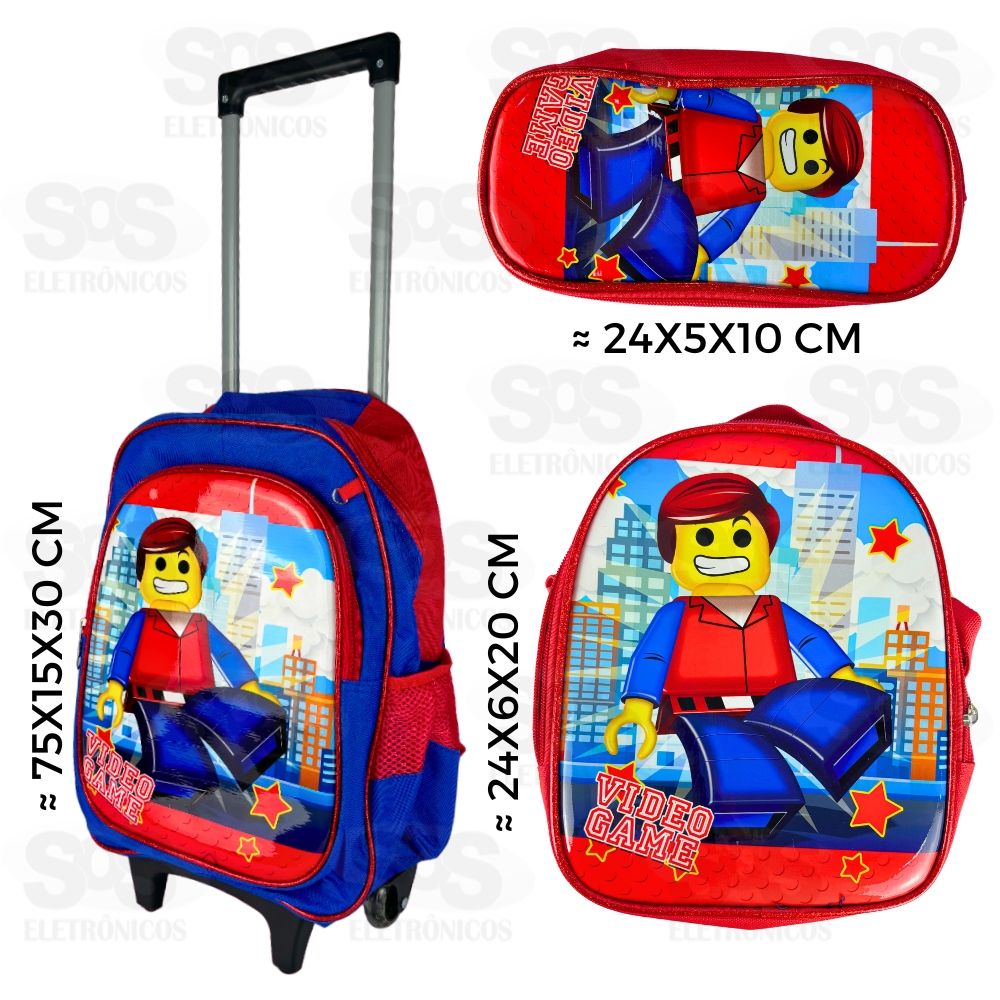 Mochila Infantil Com Estojo e Lancheira Bonequinho FUK292