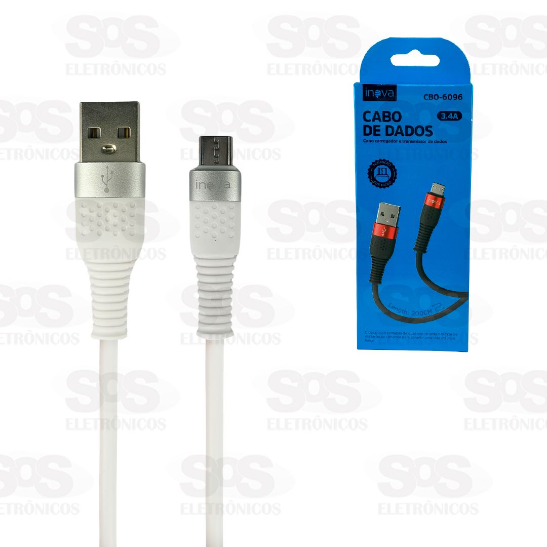 Cabo De Dados 3.4A Micro USB V8 2 Metros Inova CBO-6096