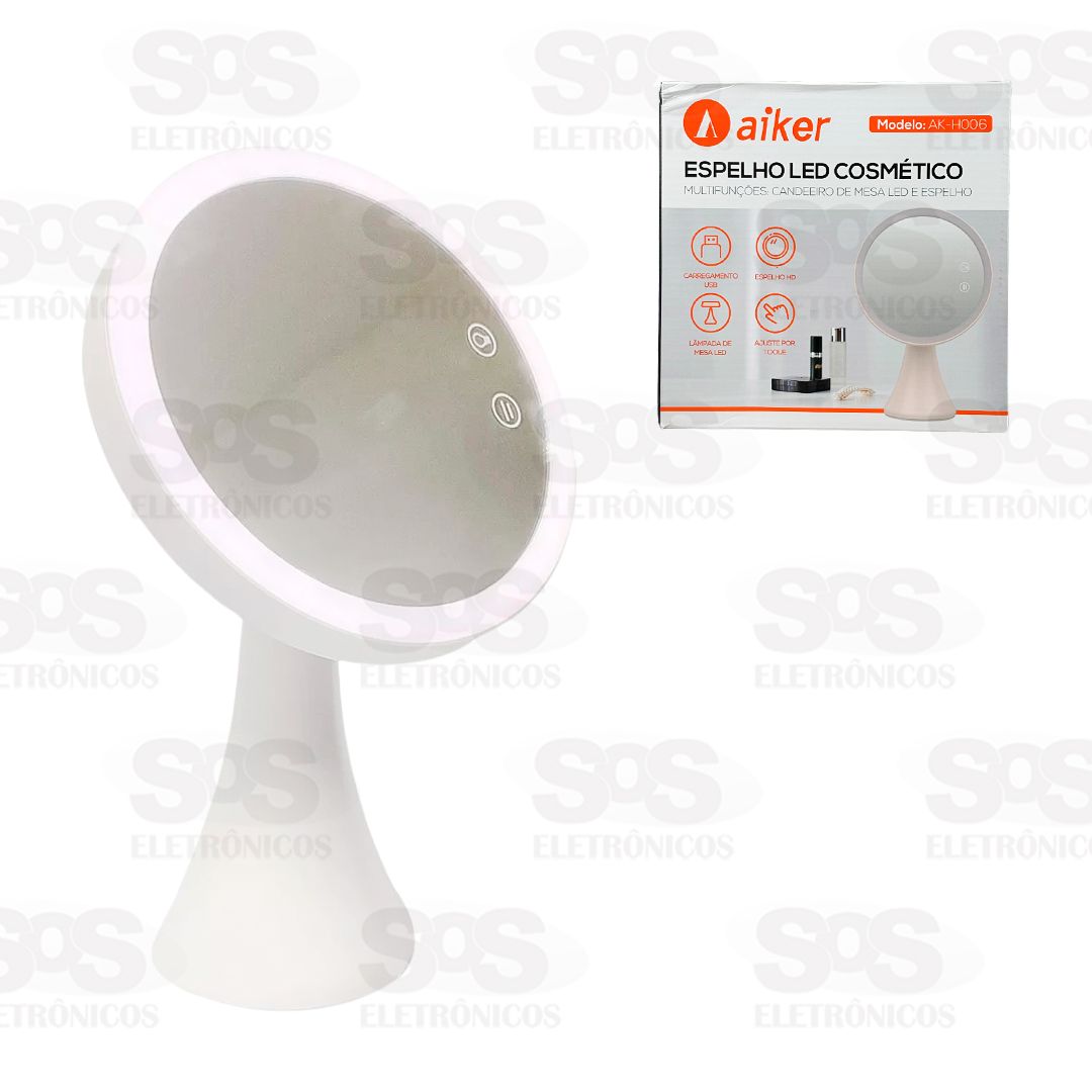 Espelho De Maquiagem Multifunes Com LED Aiker AK-H006