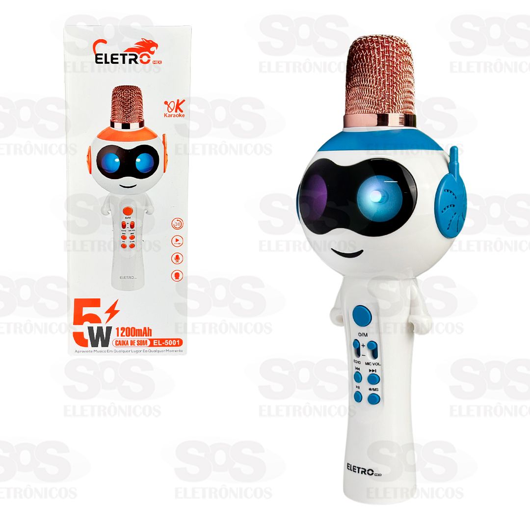 Microfone Sem Fio Rob 5W Karaok LED Eletromex EL-5001