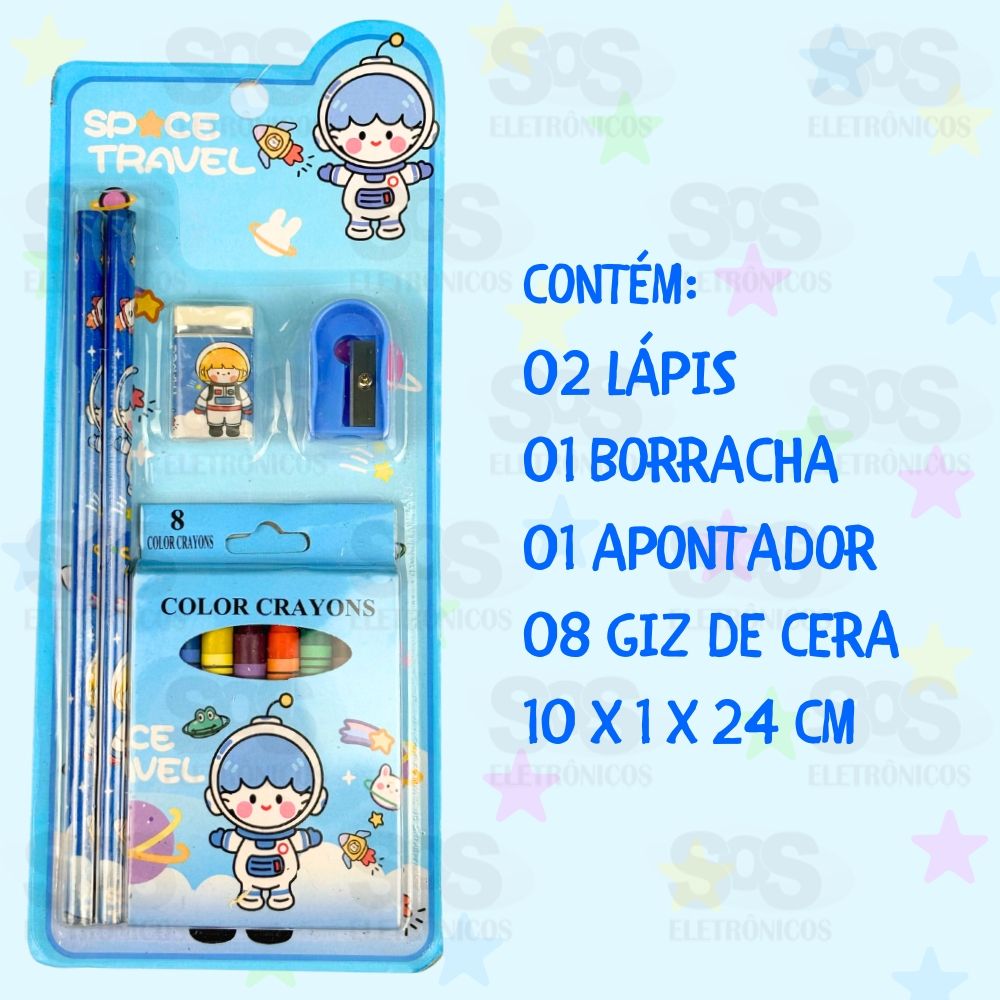 Kit Escolar 12 Peas Com Giz De Cera Polibrinq SCB65