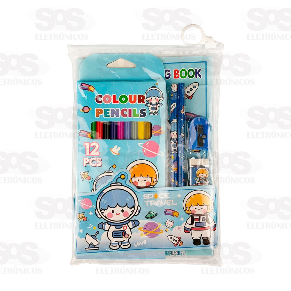 Kit Escolar 17 Peas Com Livro De Colorir Polibrinq SCB58