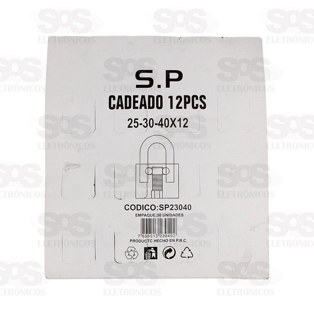 Kit Cadeado De Metal 12 Peas 25/30/40MM SP23040