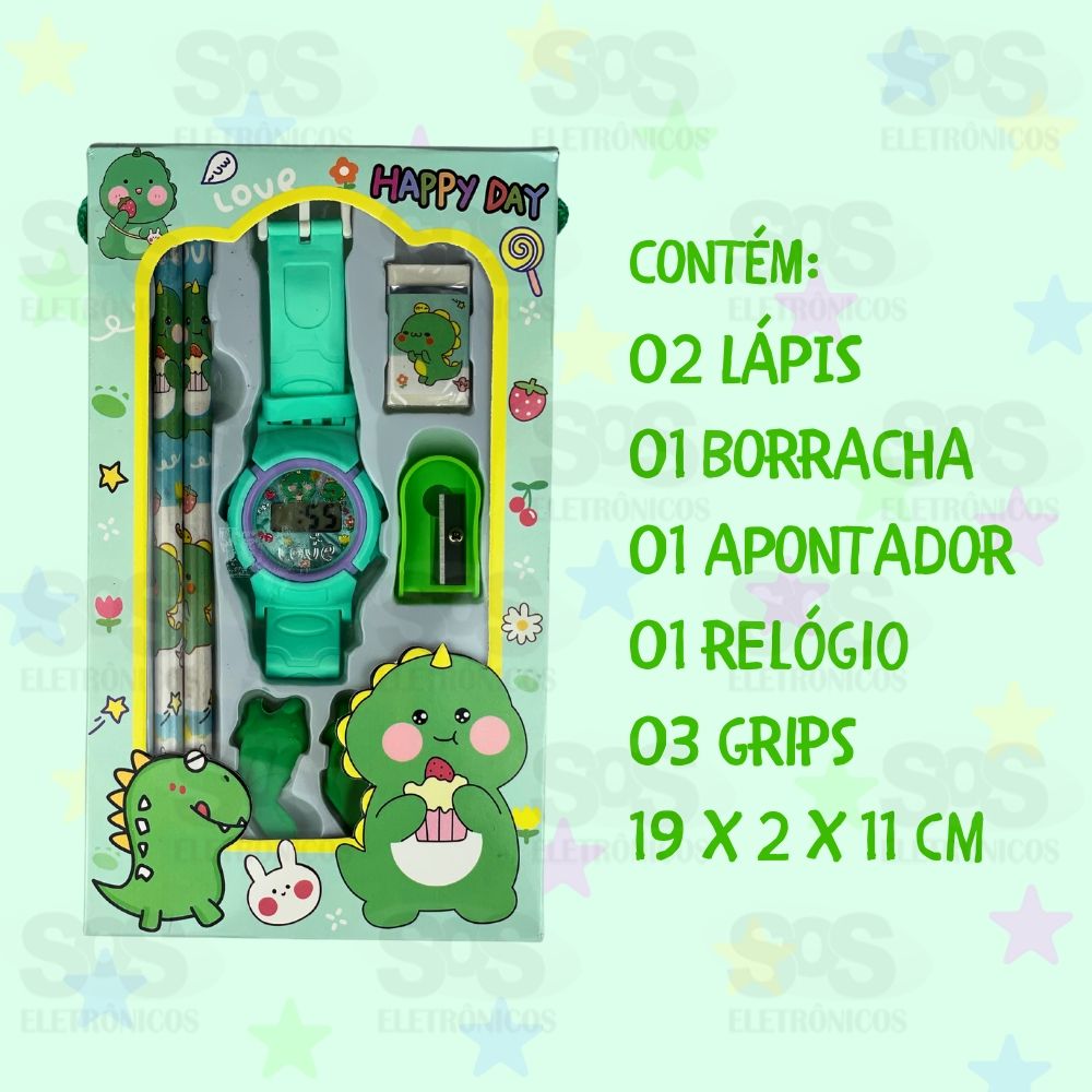 Kit Escolar 8 Peas Com Relgio Polibrinq SCB85