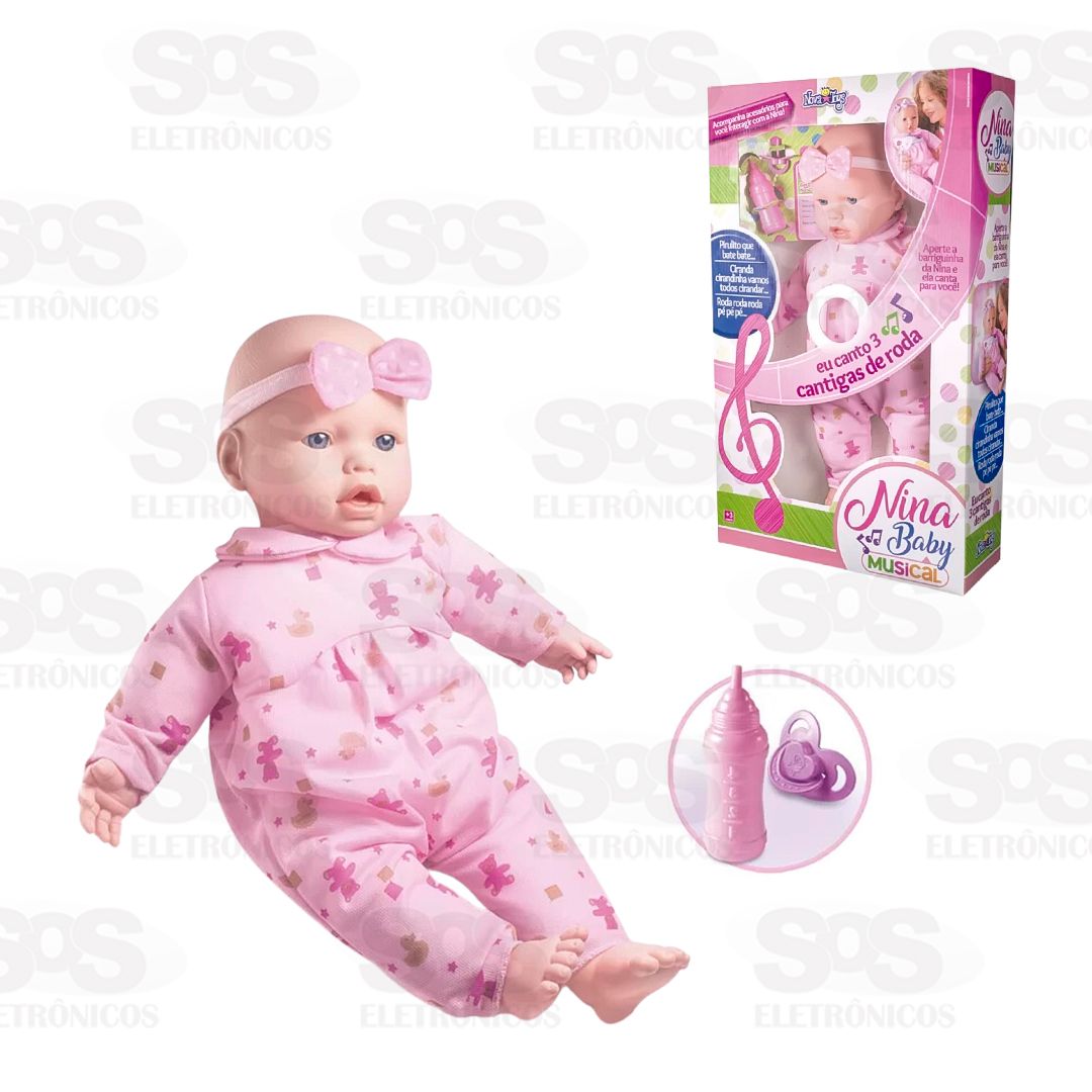 Boneca Nina Baby Musical Branca 50cm Nova Toys 1047