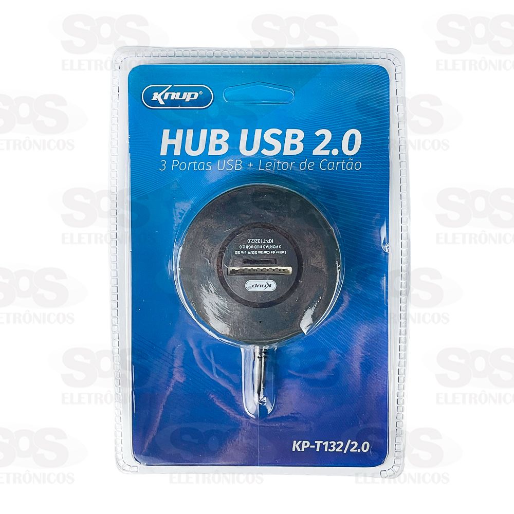 Hub USB 2.0 Com 3 Portas e Leitor De Carto Knup KP-T132/2.0