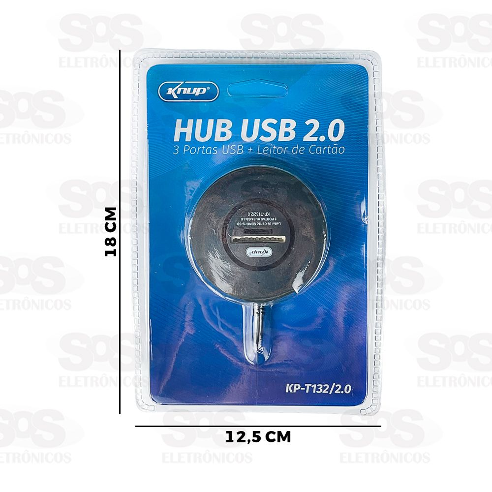 Hub USB 2.0 Com 3 Portas e Leitor De Carto Knup KP-T132/2.0