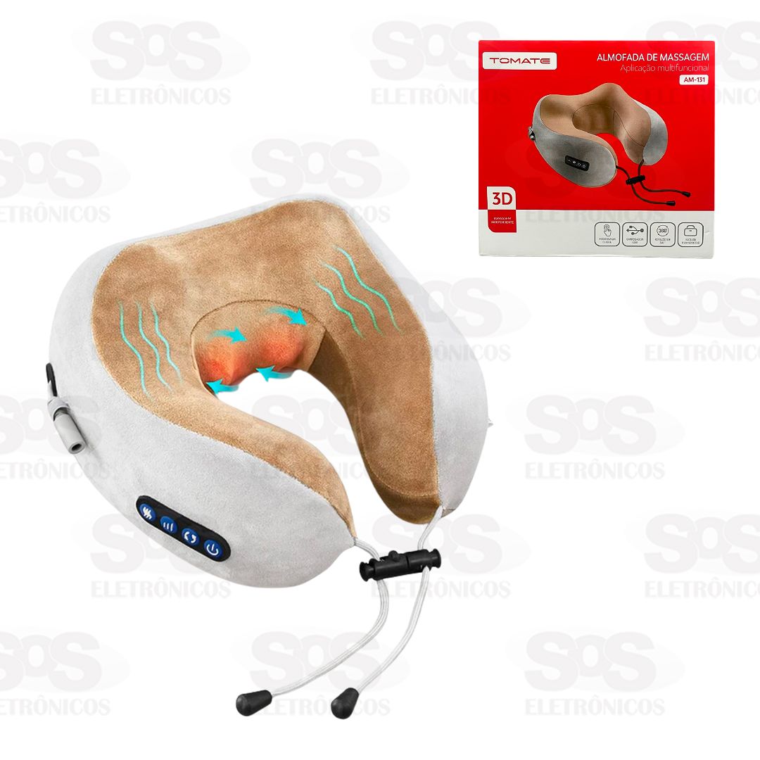 Massageador Almofada De Pescoço Recarregável 3 Níveis Tomate AM-131