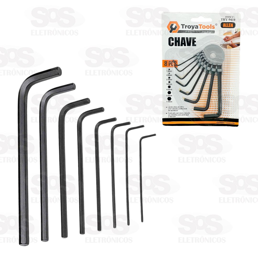 Kit Chave Allen 1.5 a 6.0mm com 8 Peas Troya Tools try-9410