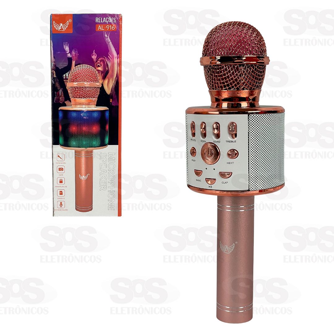 Microfone Bluetooth Karaok Alterador de Voz Com LED Altomex AL-916