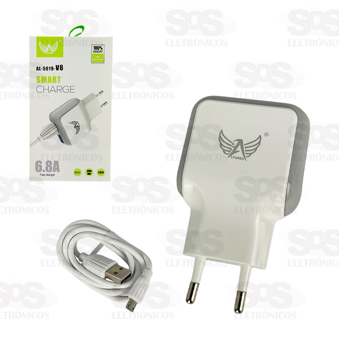 Carregador 2 USB 6.8A Com Cabo Micro USB V8 Altomex AL-5019-V8