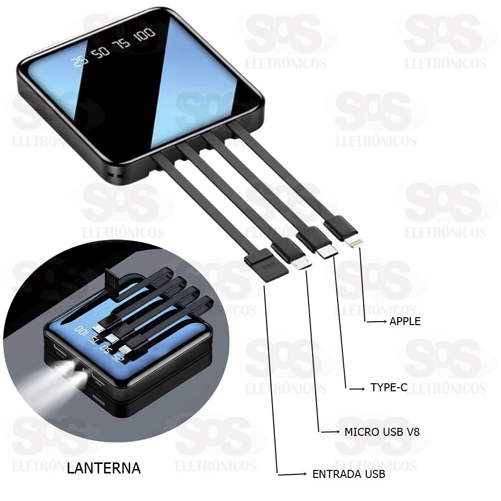 Carga Extra 10.000mAh Com 4 Cabos e Lanterna Altomex AL-781