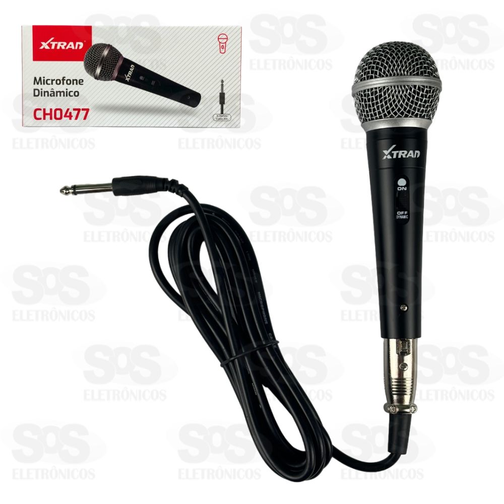 Microfone Com Fio Dinmico 3 Metros Profissional Xtrad CH0477