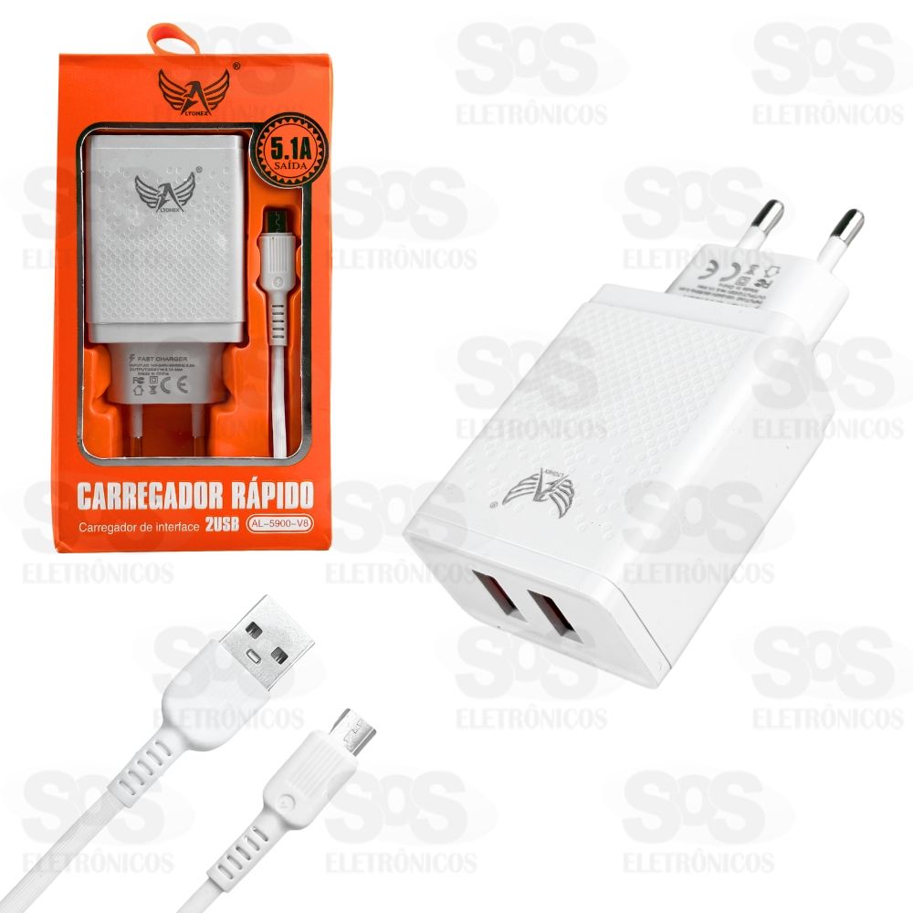 Carregador 2 USB 5.1A Com Cabo Micro USB Altomex AL-5900-V8