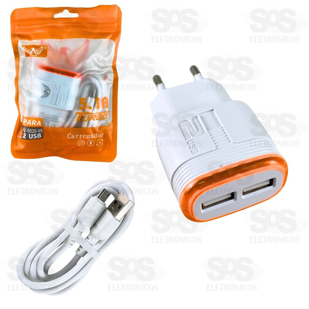 Carregador 2 USB 5.1A Com Cabo Micro USB Altomex AL-9026-V8