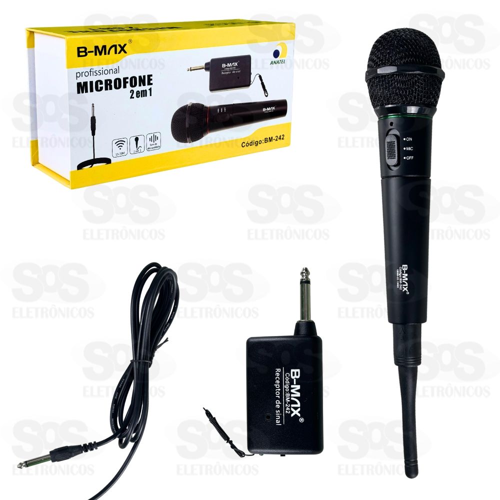 Microfone 2 em 1 Com e Sem Fio Profissional B-Max BM-242