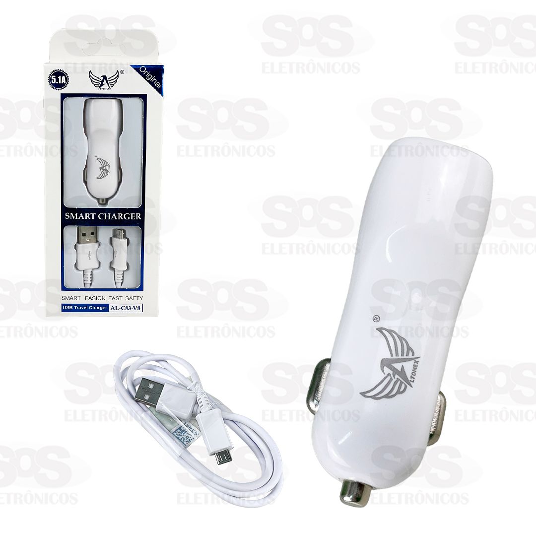 Carregador Veicular 2 Portas USB Com cabo Micro USB V8 Altomex AL-C83-V8