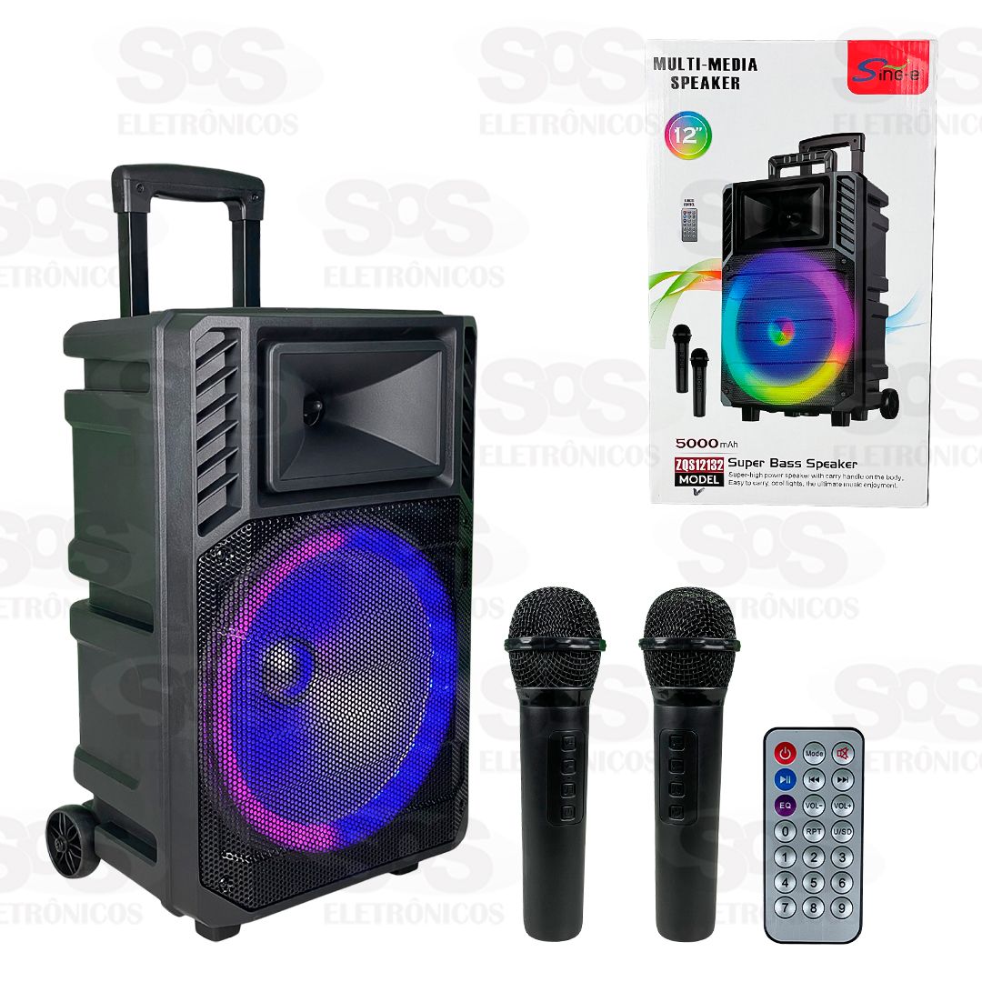 Caixa De Som 40W Com 2 Microfones e Controle Sing-e ZQS-12132