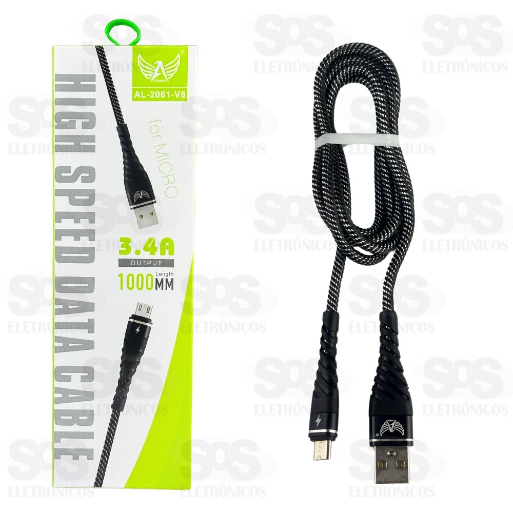 Cabo De Dados Micro USB V8 3.4A 1 Metro Altomex AL-2061-V8