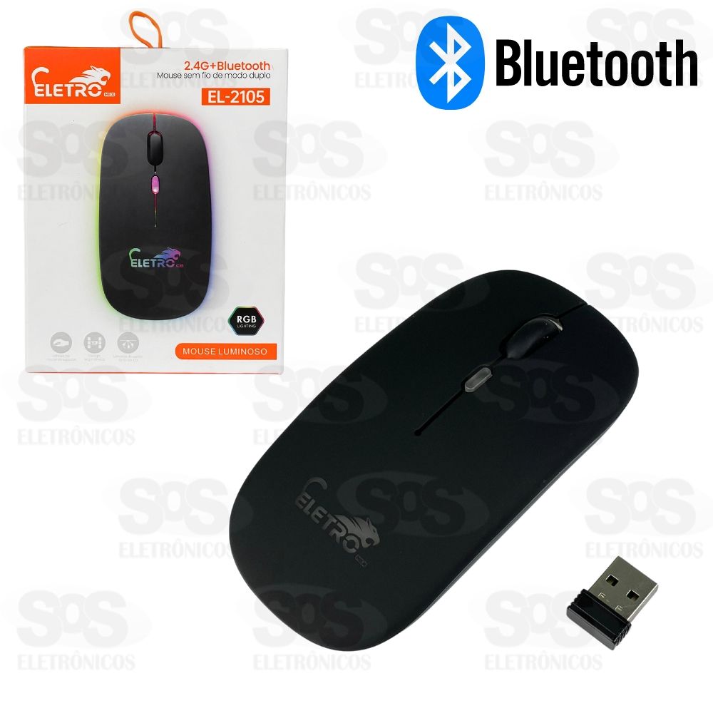 Mouse Sem Fio Recarregvel Bluetooth e Antena Eletromex EL-2105