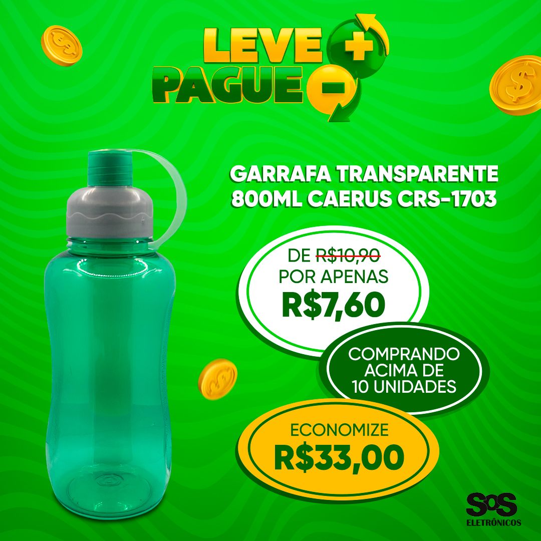 Garrafa Esportiva Transparente 800ml Caerus CRS-1703