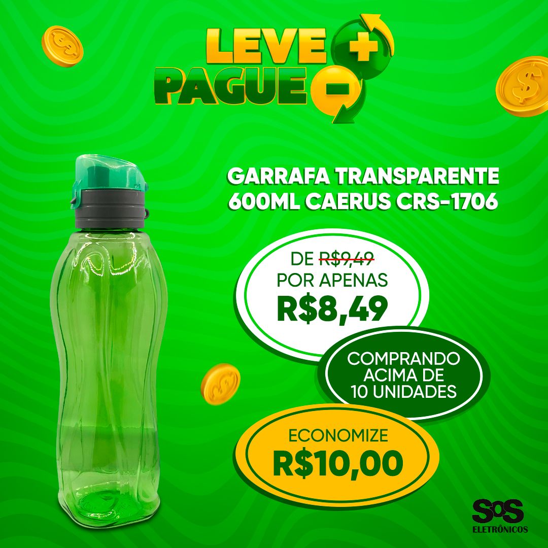 Garrafa Esportiva Transparente 600ml Caerus CRS-1706