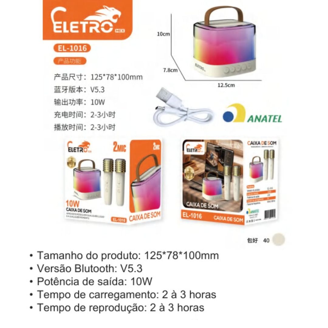 Caixa De Som 10W Com 2 Microfones Modificador de Voz Eletromex EL-1016