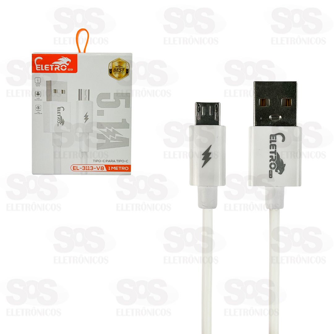 Cabo Emborrachada Micro USB V8 5.1A 1 Metro Eletromex EL-3113-V8