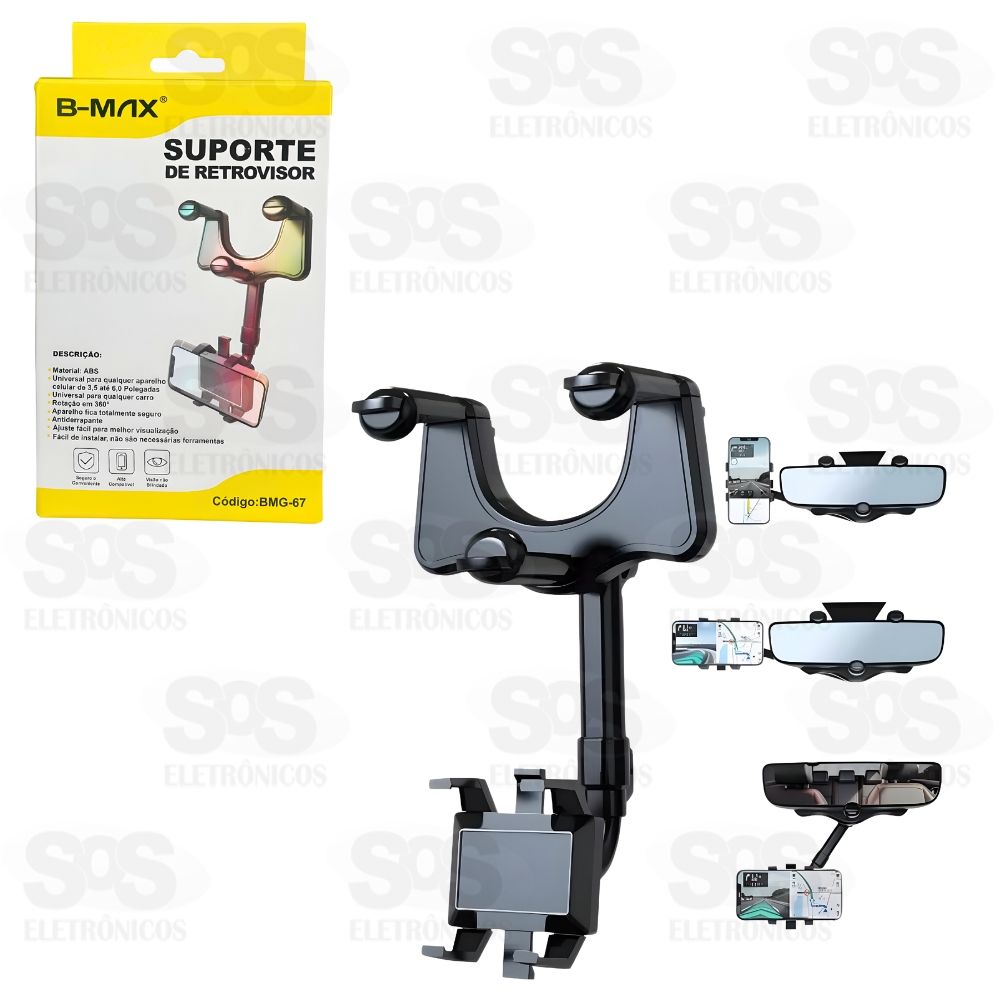 Suporte de Celular e GPS para Retrovisor 3,5  6 Polegadas B-Max BMG-67