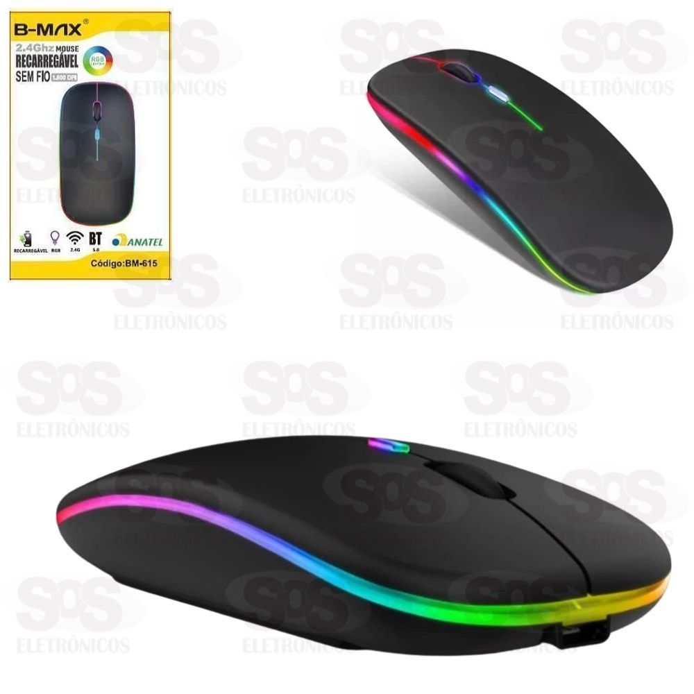 Mouse Sem Fio Recarregvel Bluetooth e Antena B-Max 615