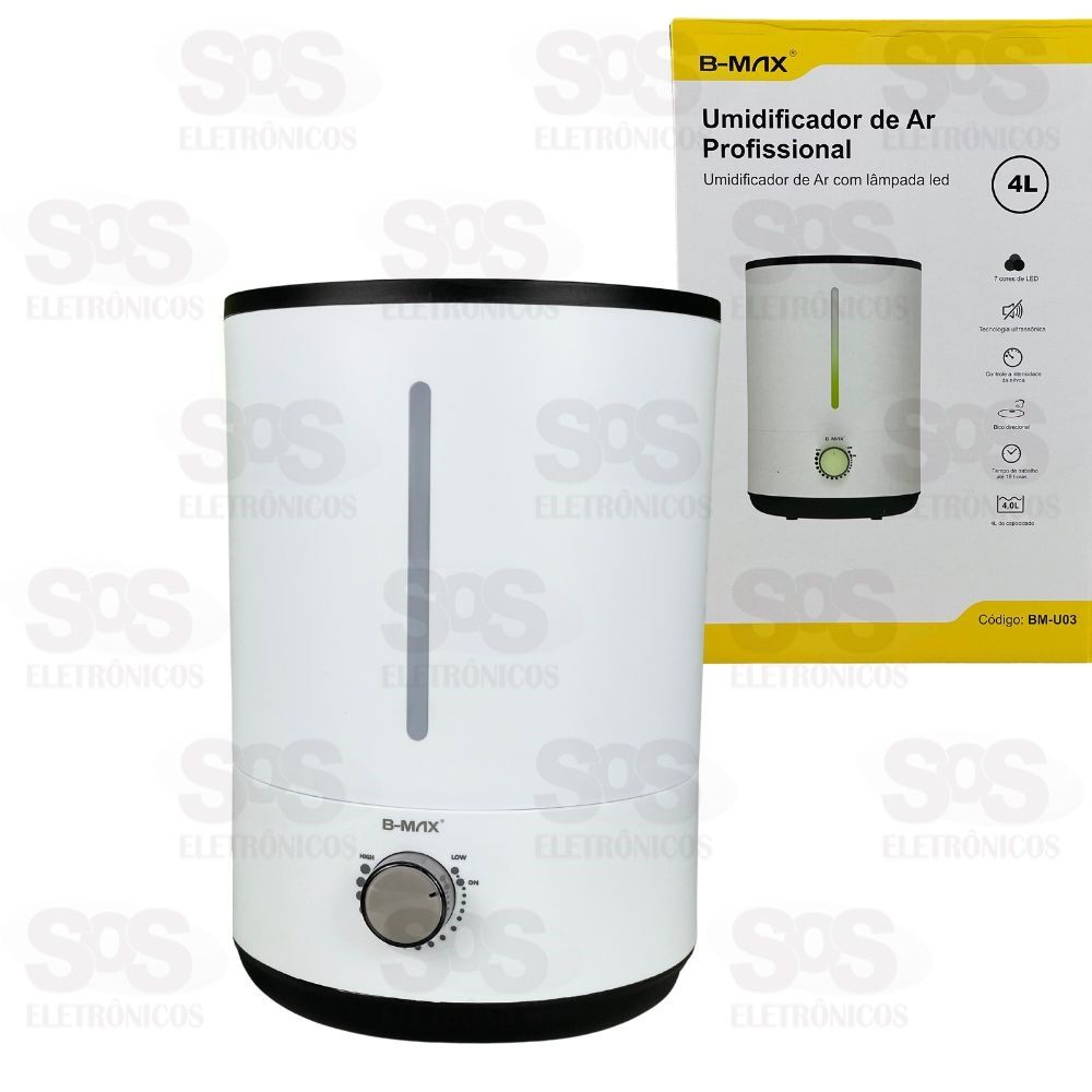 Umidificador De Ar Com Led 4 Litros Bivolt B-Max BM-U03