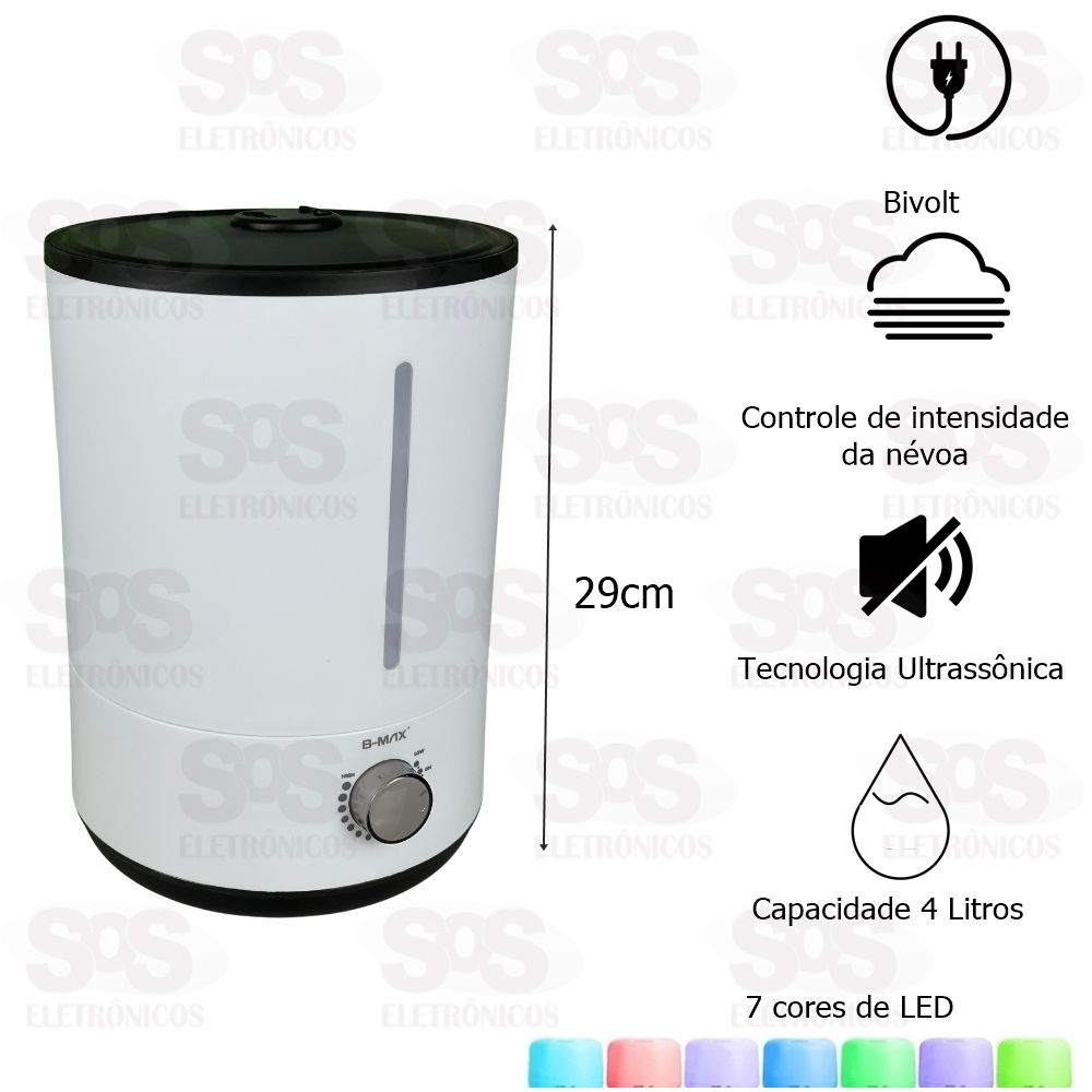 Umidificador De Ar Com Led 4 Litros Bivolt B-Max BM-U03