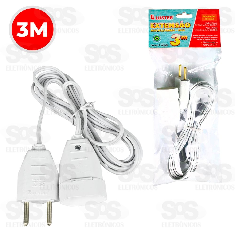 Extenso Simples 3 Metros 10A 2P Luster 2184