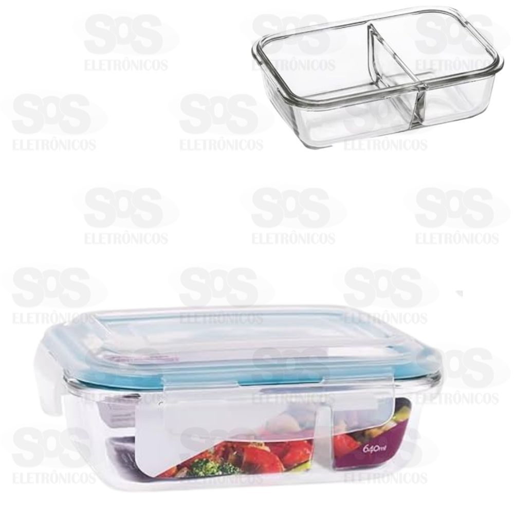 Pote Hermtico Retangular Com Divisria De Vidro 640ml FUY529