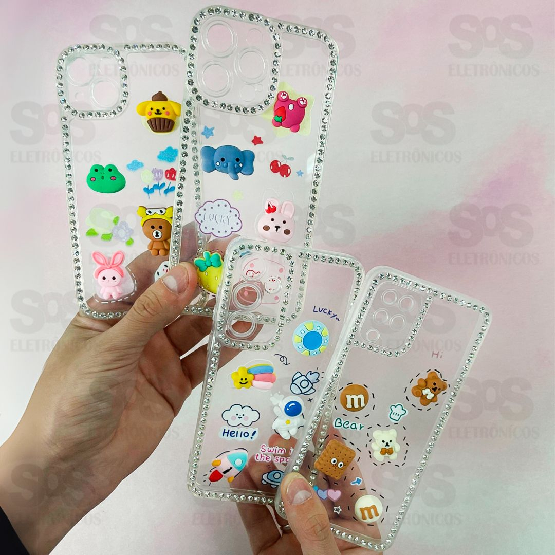 Capa Transparente Strass Estampas 3D Variadas Redmi 13 4G