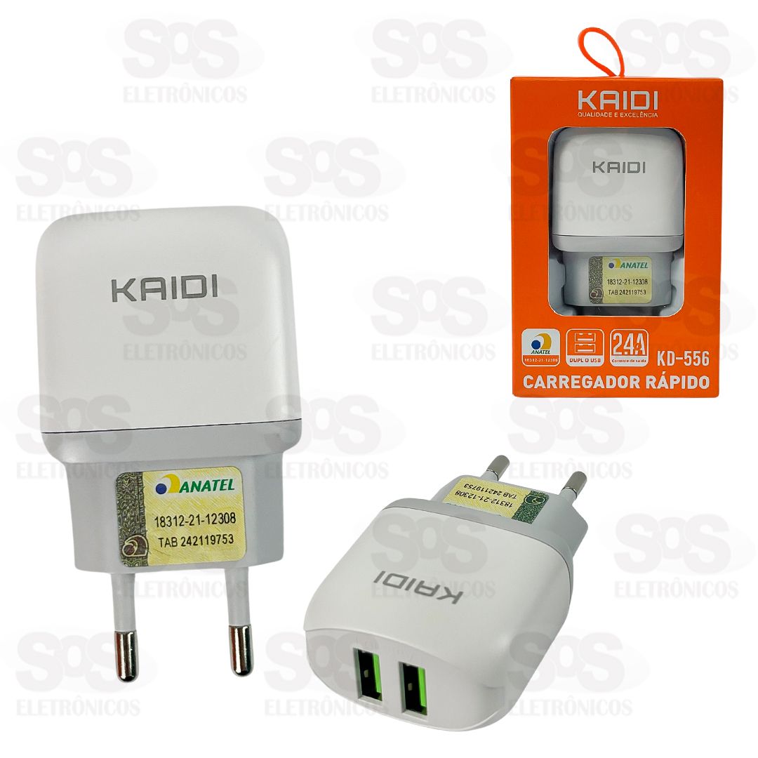 Fonte de Parede 2 USB Carregador Rápido 2.4A Kaidi KD-556