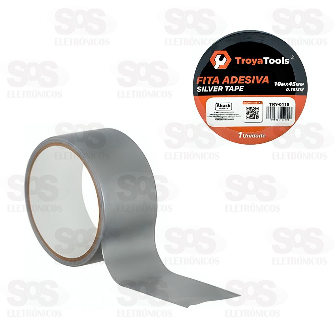 Fita Adesiva Silver Tape 10Mx45MM Cinza TroyaTools TRY-0115