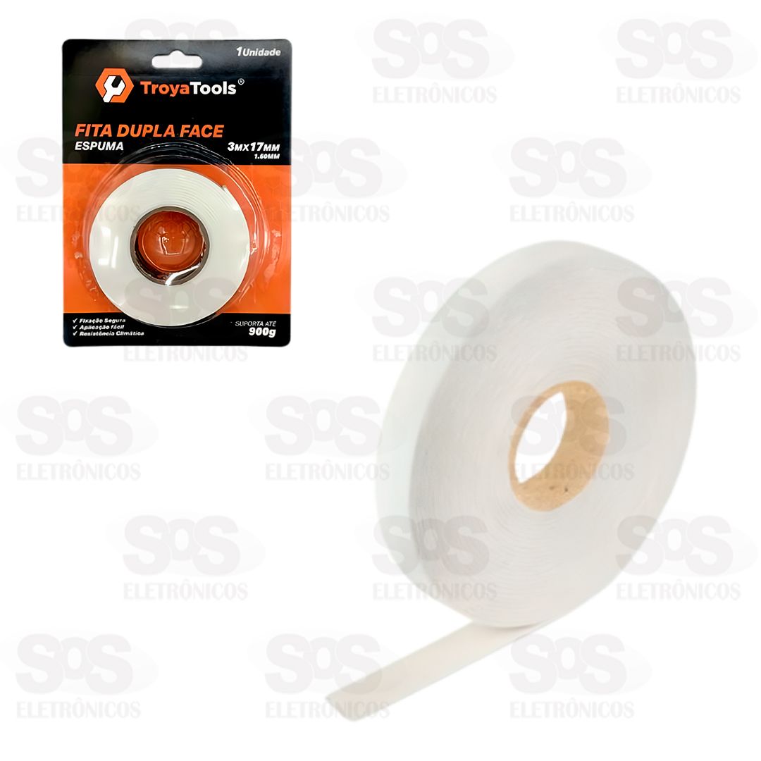 Fita Adesiva Dupla Face Branca 3 Metros TroyaTools TRY-0101