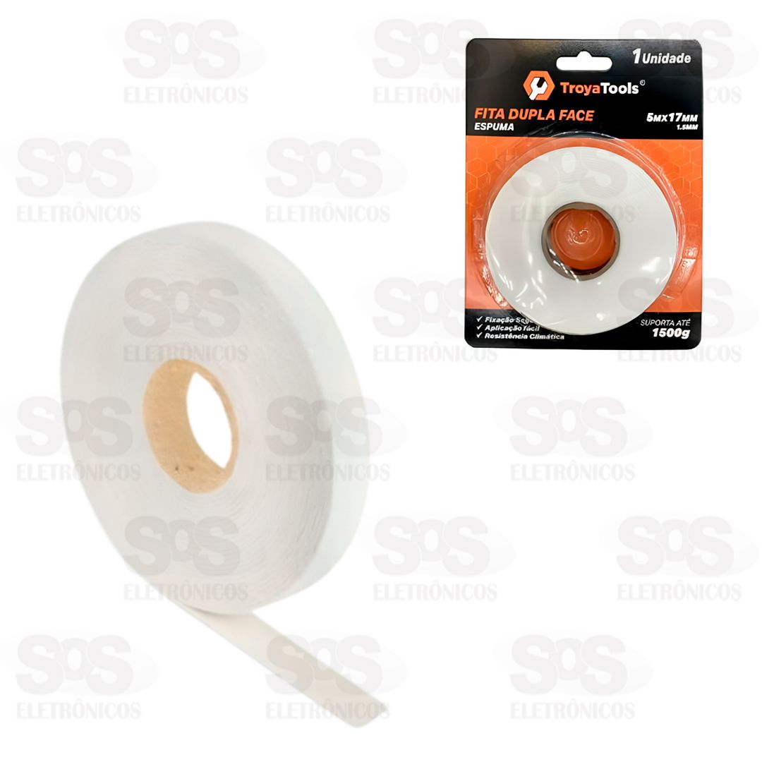 Fita Adesiva Dupla Face Branca 5 Metros TroyaTools TRY-0102