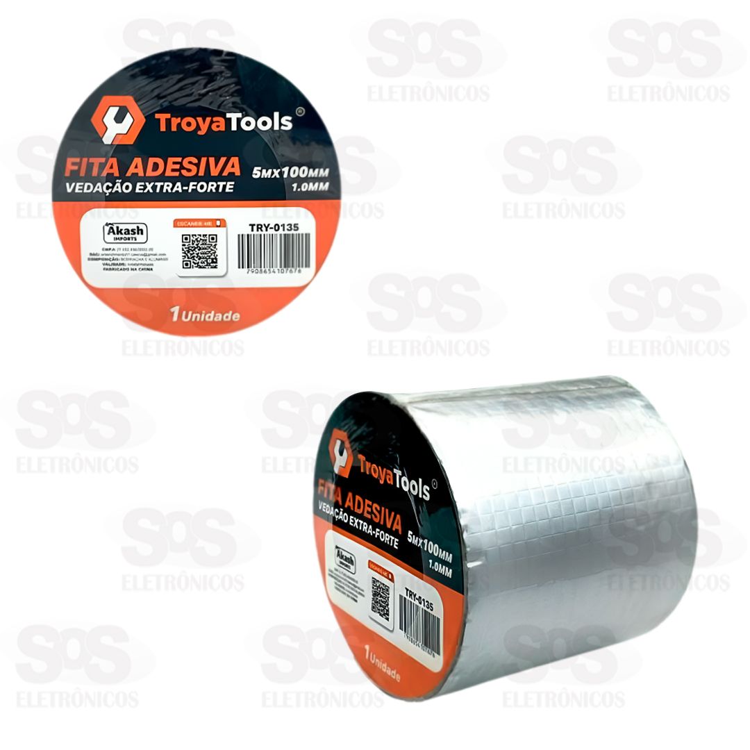 Fita Adesiva Extra Forte 5Mx100MM Cinza TroyaTools TRY-0135