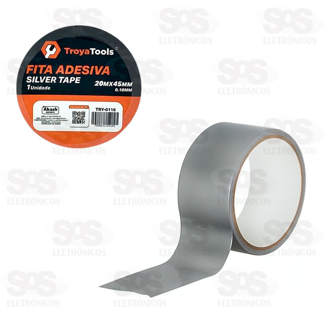 Fita Adesiva Silver Tape 20Mx45MM Cinza TroyaTools TRY-0116