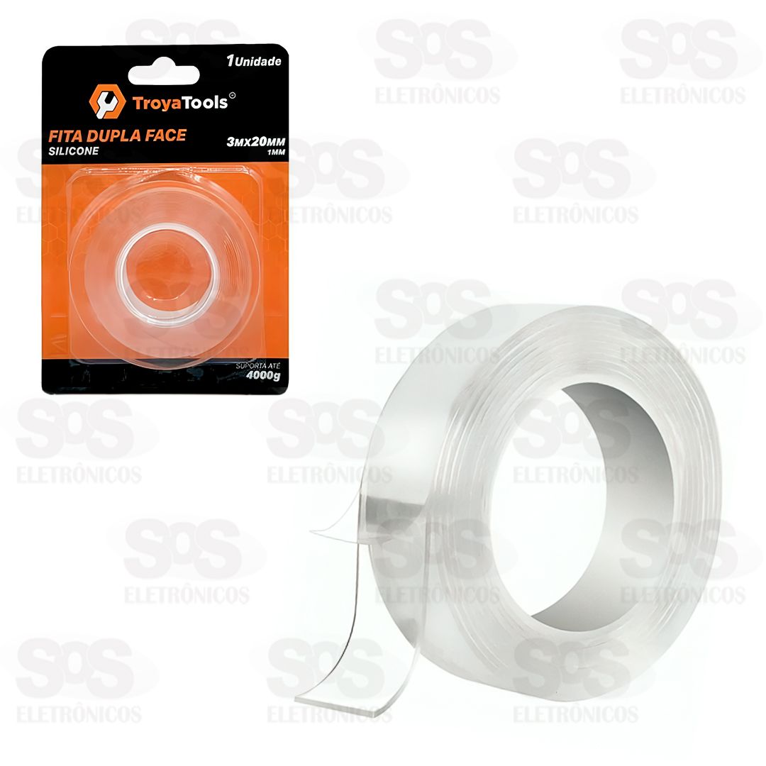Fita Adesiva Dupla Face Transparente 3 Metros TroyaTools TRY-0104