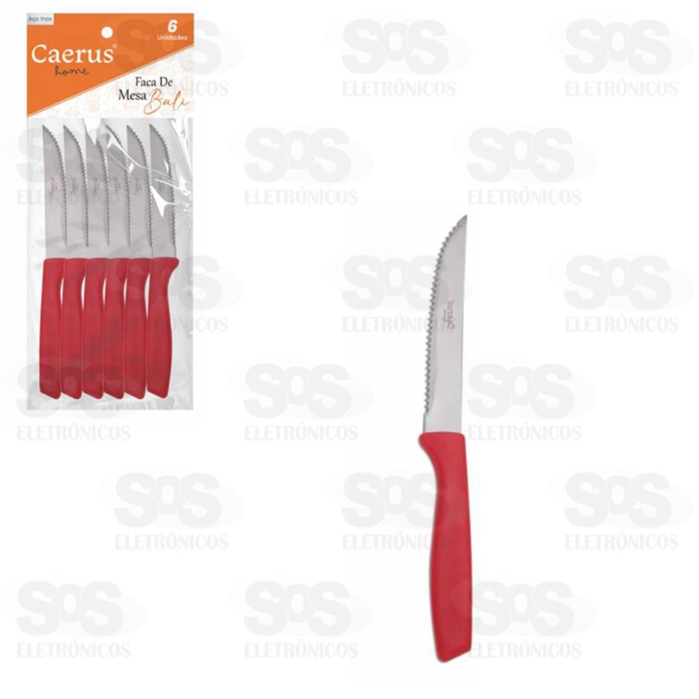 Kit Faca De Mesa Com 6 Unidades Vermelha Caerus CRS-2640