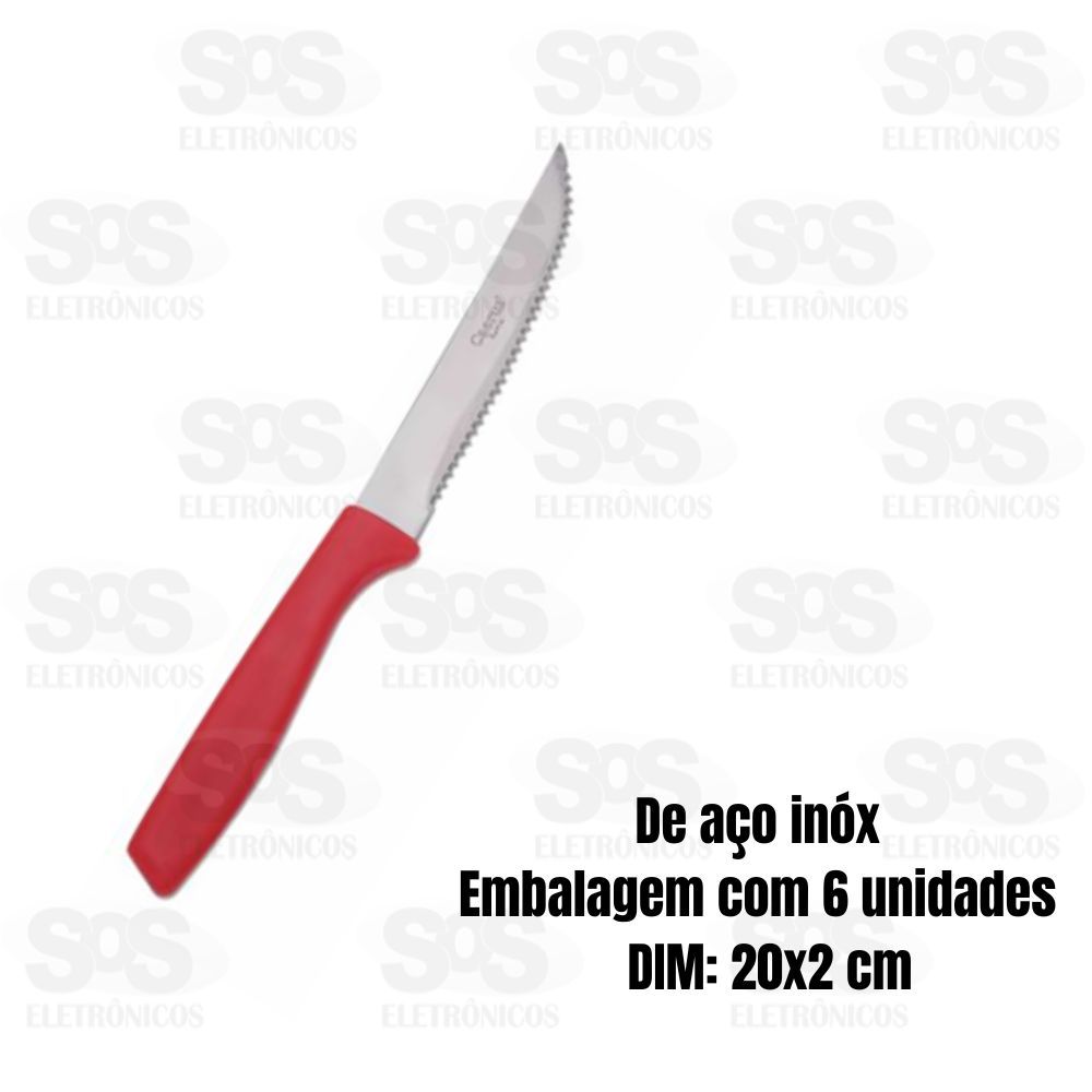 Kit Faca De Mesa Com 6 Unidades Vermelha Caerus CRS-2640